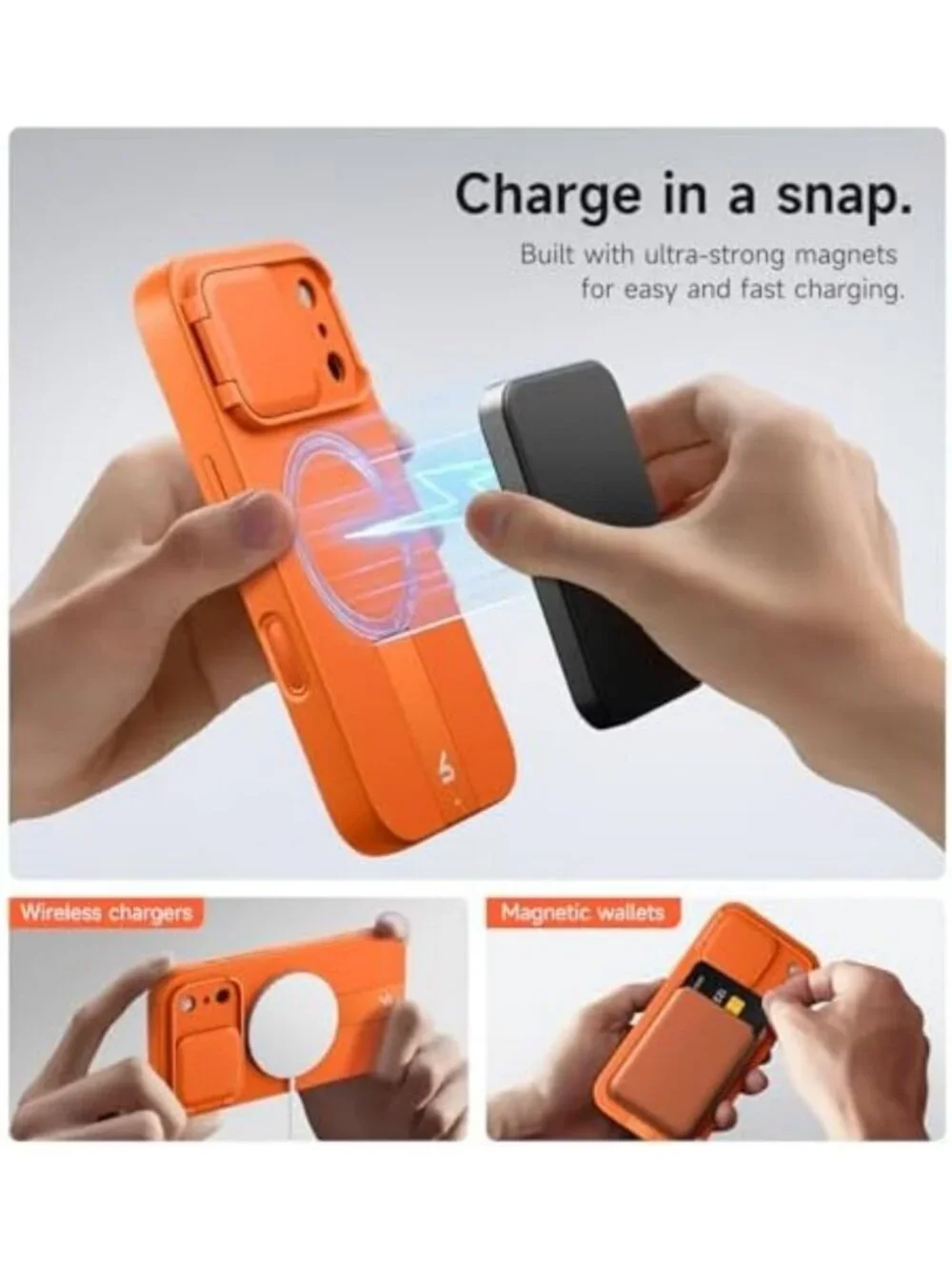 Orange iPhone 17 Pro Max Case with Camera Cover, Kickstand & MagSafe, Shockproof